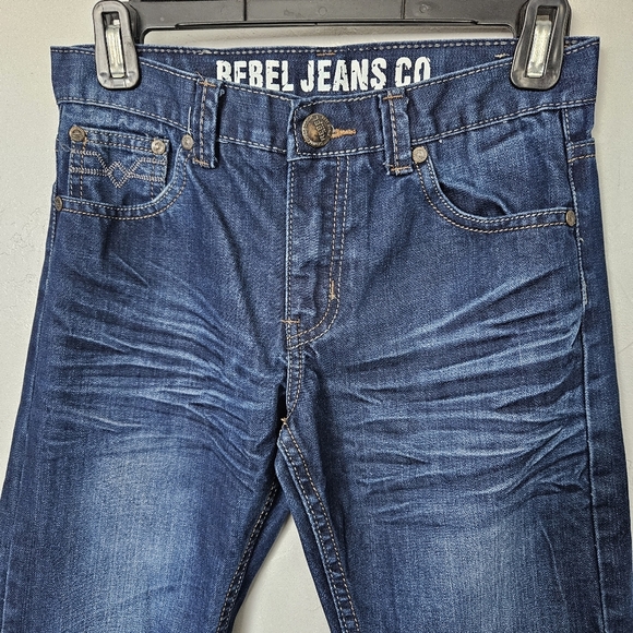 Rebel Jeans Boys 12 Dark Blue Straight Leg Jeans Denim Natural Fading Adjustable - Picture 2 of 7
